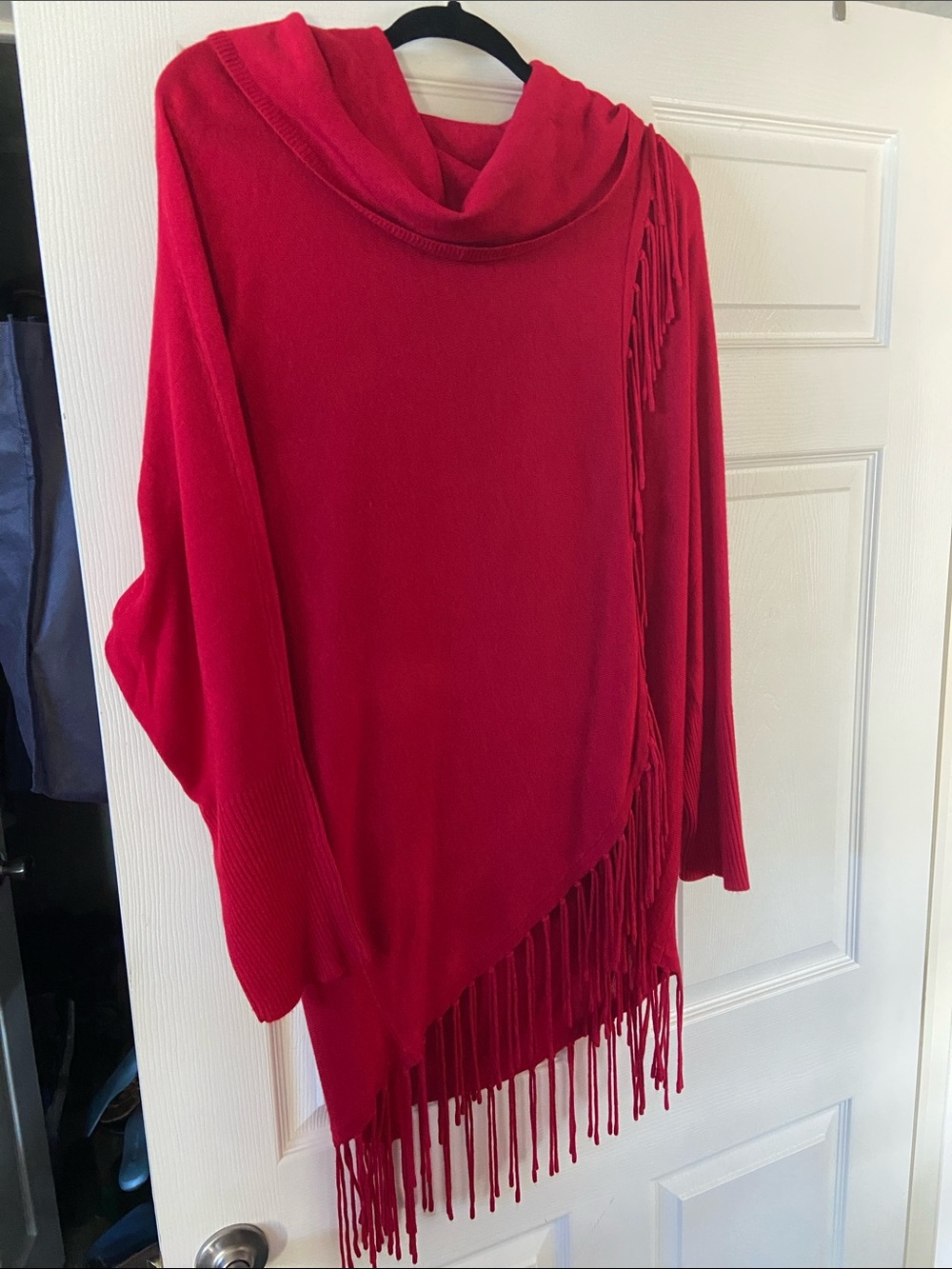 new directions Bright Red Fringe Cowl-Poncho Sweater
